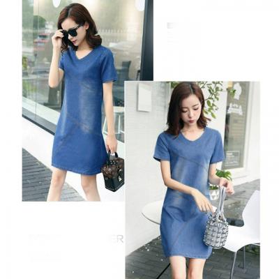 ĐẦM JEAN SUÔNG CỔ TIM FORM A CHỈ NỔI CÁCH ĐIỆU- NJ908